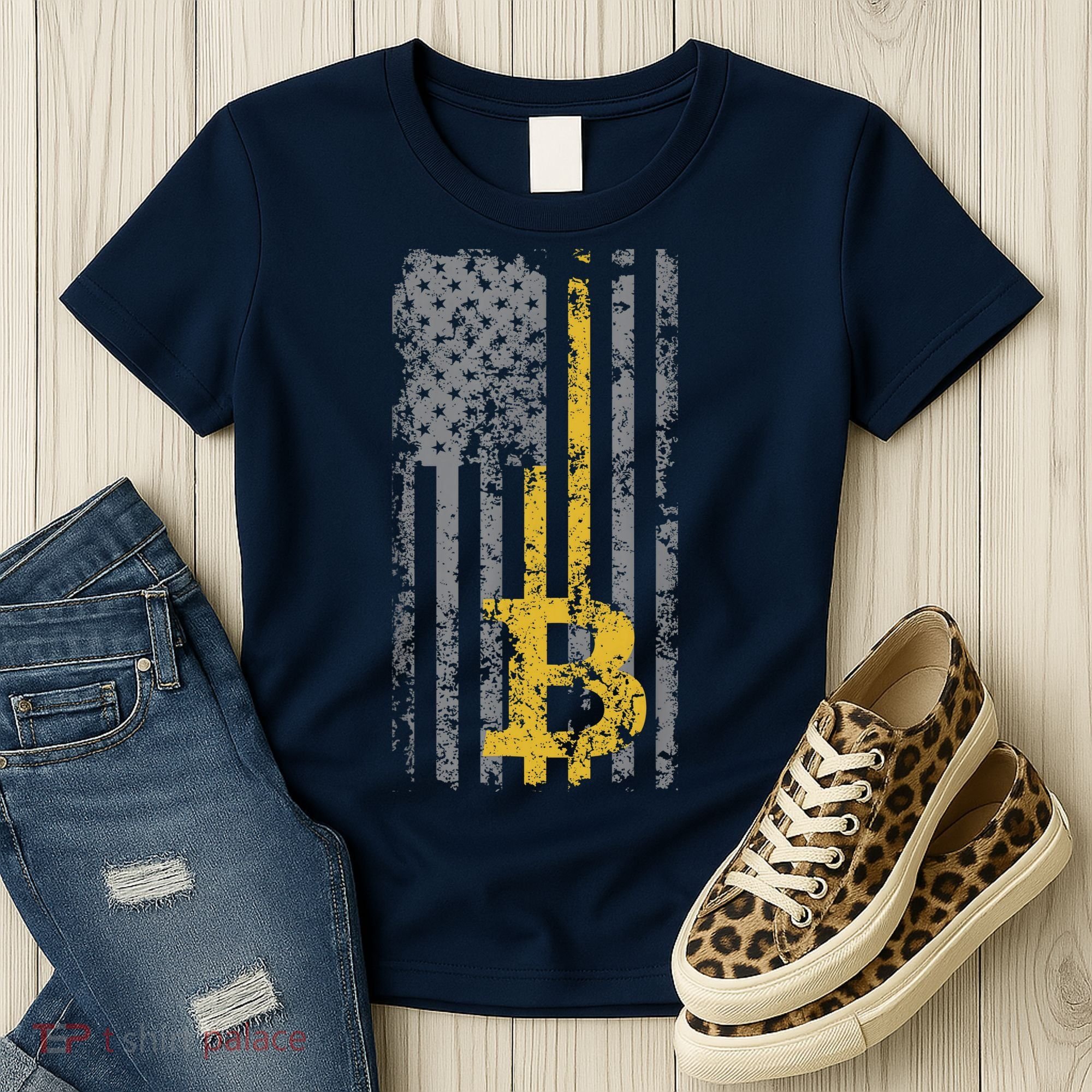 Bitcoin USA Flag Distressed Digital Currency Lover Women's T-Shirt