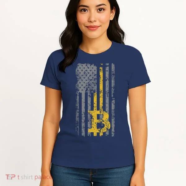 Bitcoin USA Flag Distressed Digital Currency Lover Women's T-Shirt