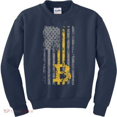 Bitcoin USA Flag Distressed Digital Currency Lover Kids Sweatshirt