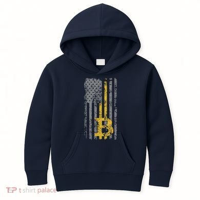 Bitcoin USA Flag Distressed Digital Currency Lover Kids Hoodie
