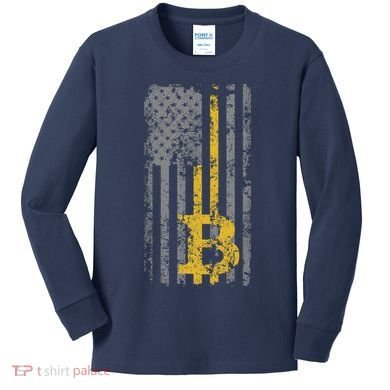 Bitcoin USA Flag Distressed Digital Currency Lover Kids Long Sleeve Shirt