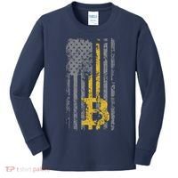 Bitcoin USA Flag Distressed Digital Currency Lover Kids Long Sleeve Shirt thumb 0