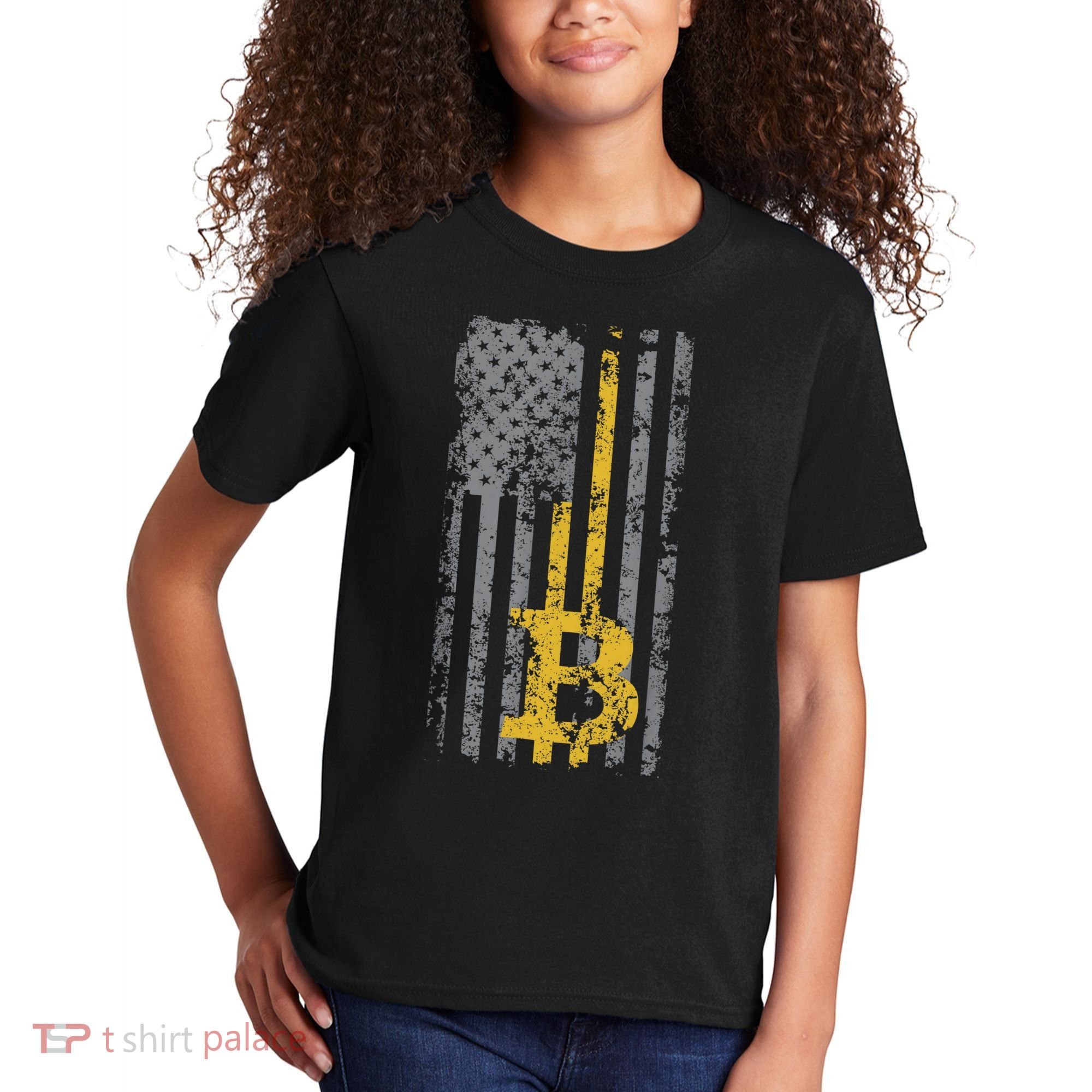 Bitcoin USA Flag Distressed Digital Currency Lover Kids T-Shirt