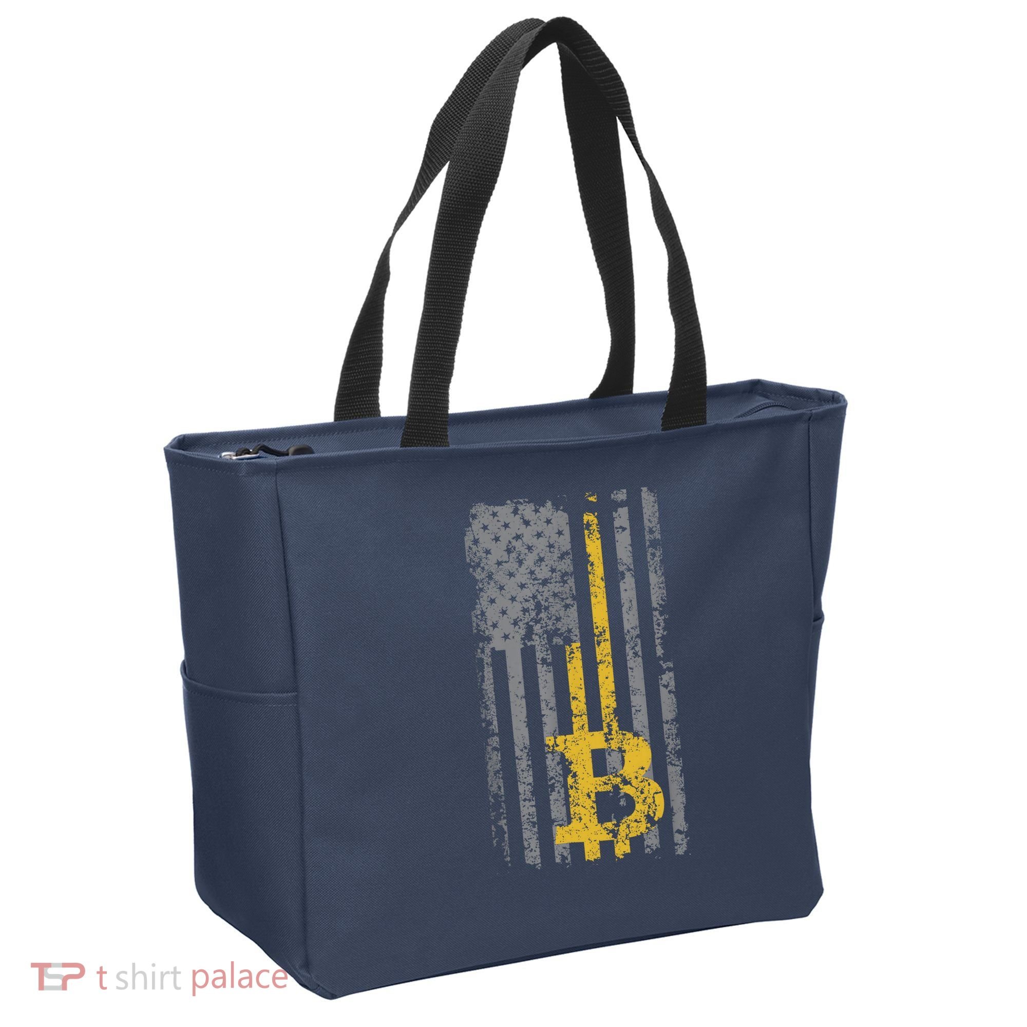 Bitcoin USA Flag Distressed Digital Currency Lover Tote Bag
