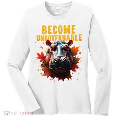 Become Ungovernable Funny Baby Hippo Moo Deng Funny Groovy Women's Long Sleeve Shirt