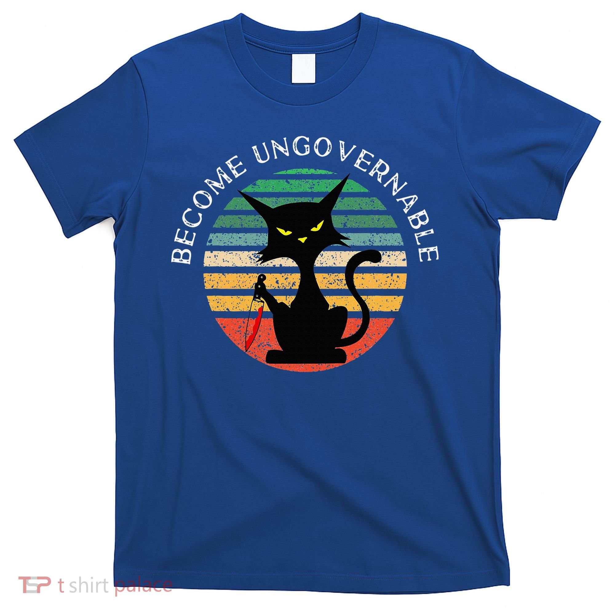 Become Ungovernable Funny Anarchy Cat Vintage Sunset T-Shirt