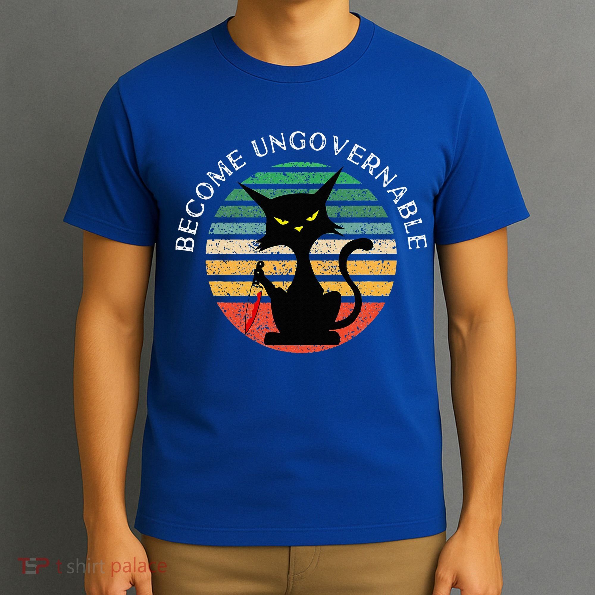 Become Ungovernable Funny Anarchy Cat Vintage Sunset T-Shirt