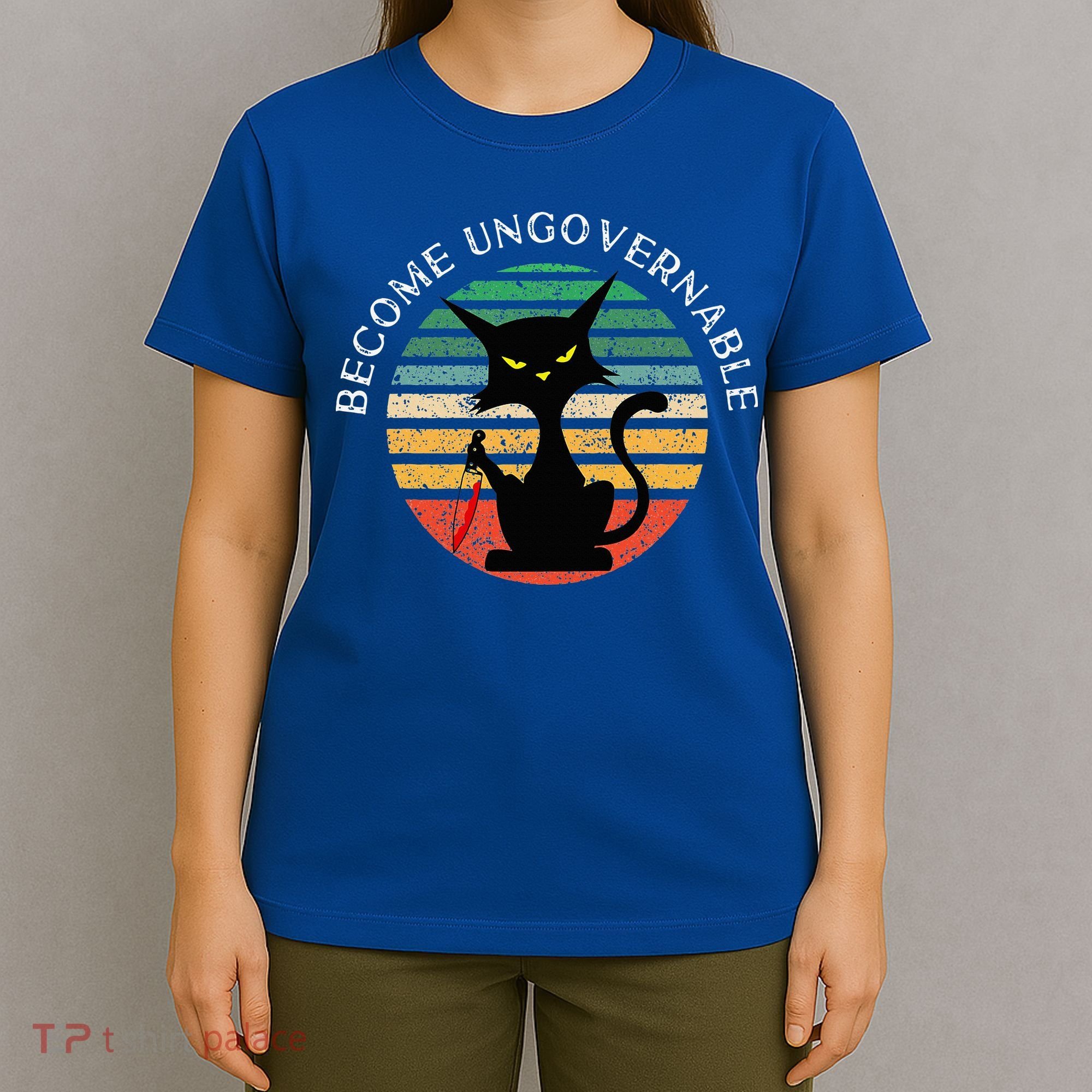 Become Ungovernable Funny Anarchy Cat Vintage Sunset T-Shirt