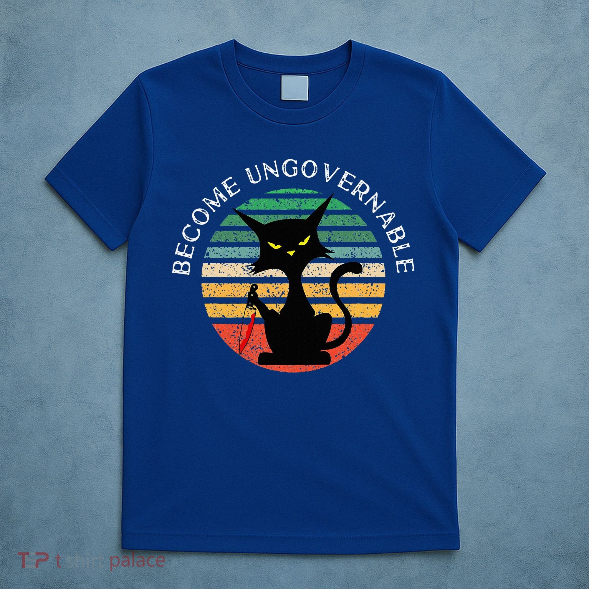 Become Ungovernable Funny Anarchy Cat Vintage Sunset T-Shirt