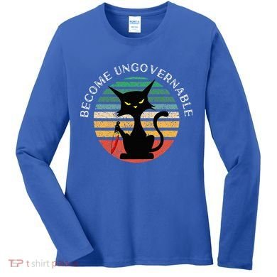 Become Ungovernable Funny Anarchy Cat Vintage Sunset Women's Long Sleeve Shirt