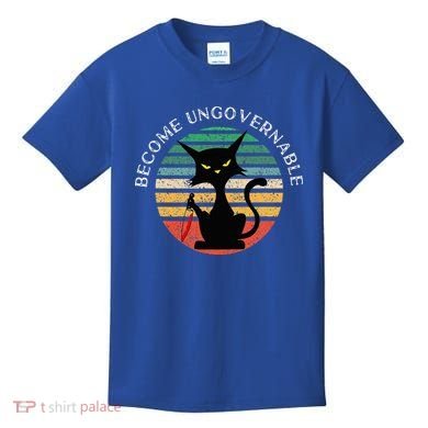 Become Ungovernable Funny Anarchy Cat Vintage Sunset Kids T-Shirt