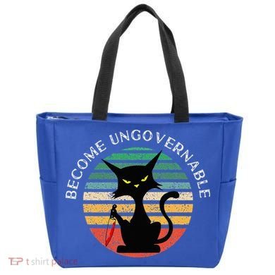 Become Ungovernable Funny Anarchy Cat Vintage Sunset Tote Bag