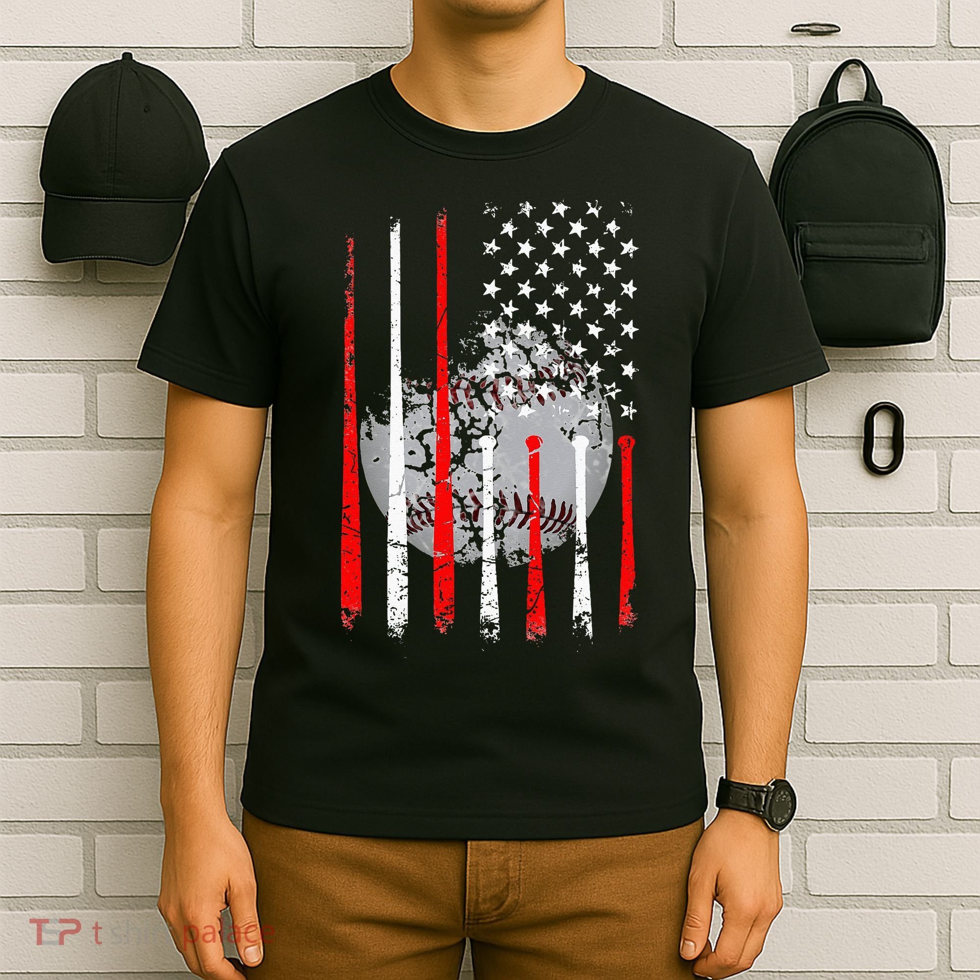 Baseball USA Flag American Flag Vintage T-Shirt