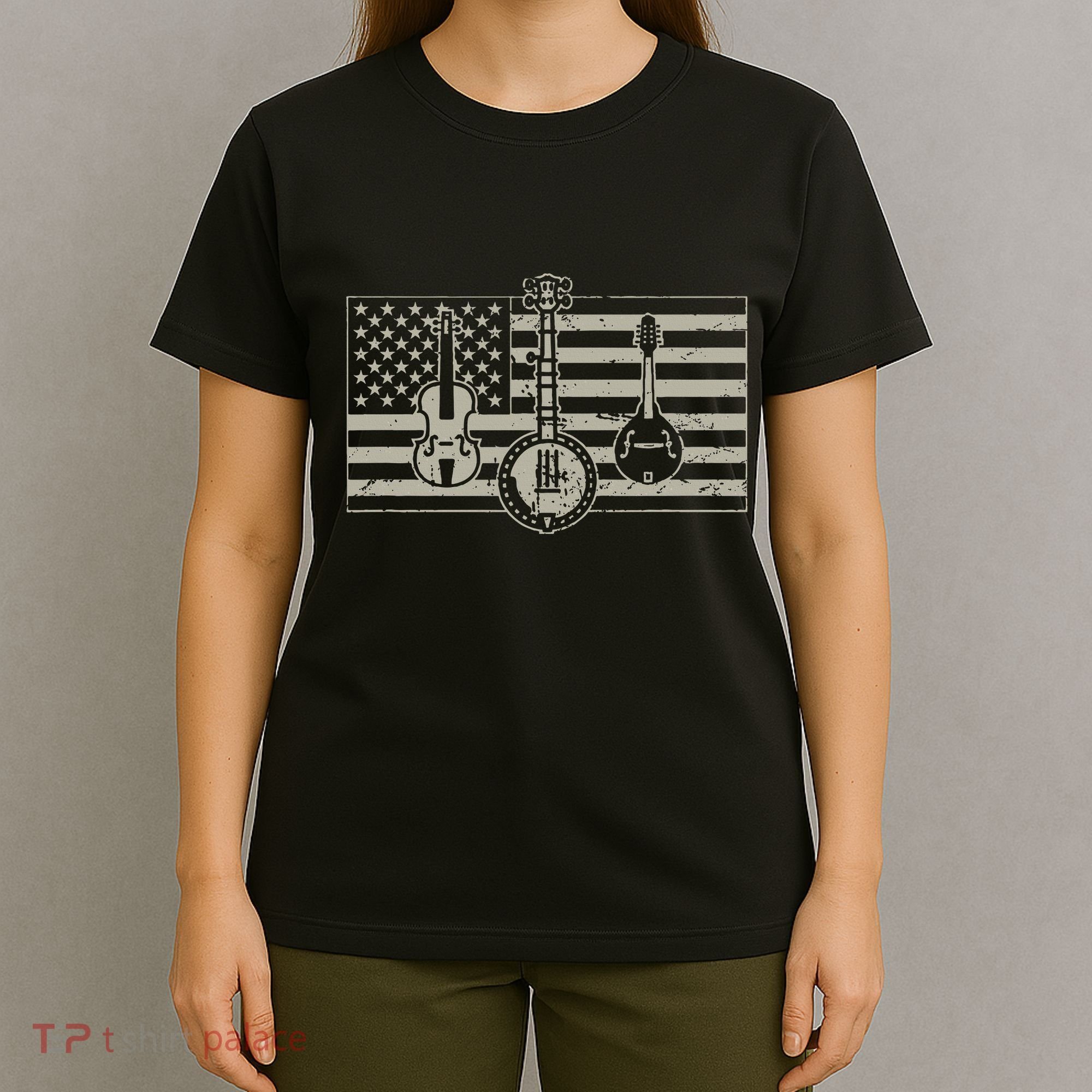 Bluegrass Usa Flag Guitar Banjo Mandolin T-Shirt