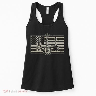 Bluegrass Usa Flag Guitar Banjo Mandolin Women's Tank Top