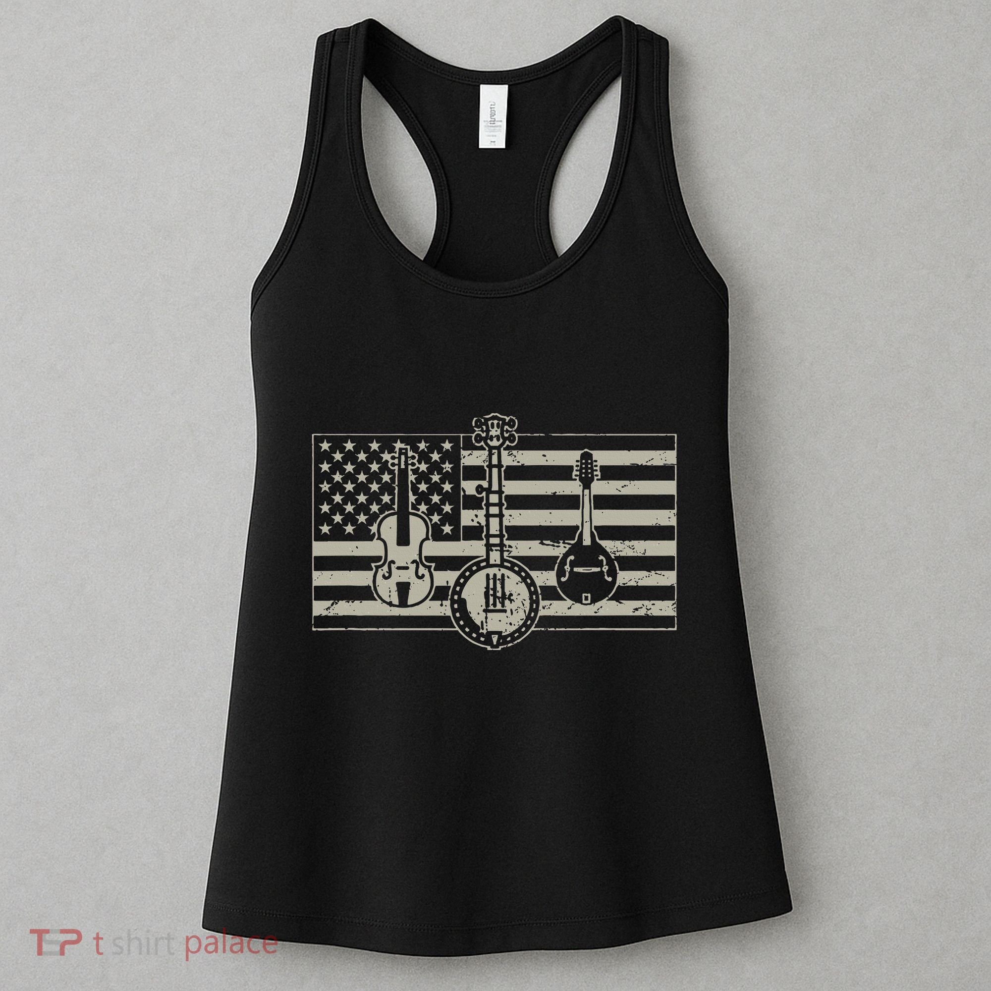 Bluegrass Usa Flag Guitar Banjo Mandolin Women's Tank Top