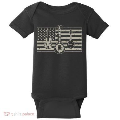 Bluegrass Usa Flag Guitar Banjo Mandolin Baby Bodysuit