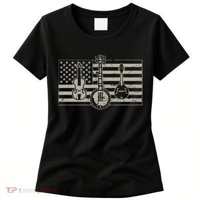 Bluegrass Usa Flag Guitar Banjo Mandolin Women's T-Shirt