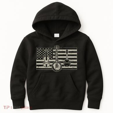 Bluegrass Usa Flag Guitar Banjo Mandolin Kids Hoodie