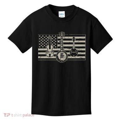 Bluegrass Usa Flag Guitar Banjo Mandolin Kids T-Shirt