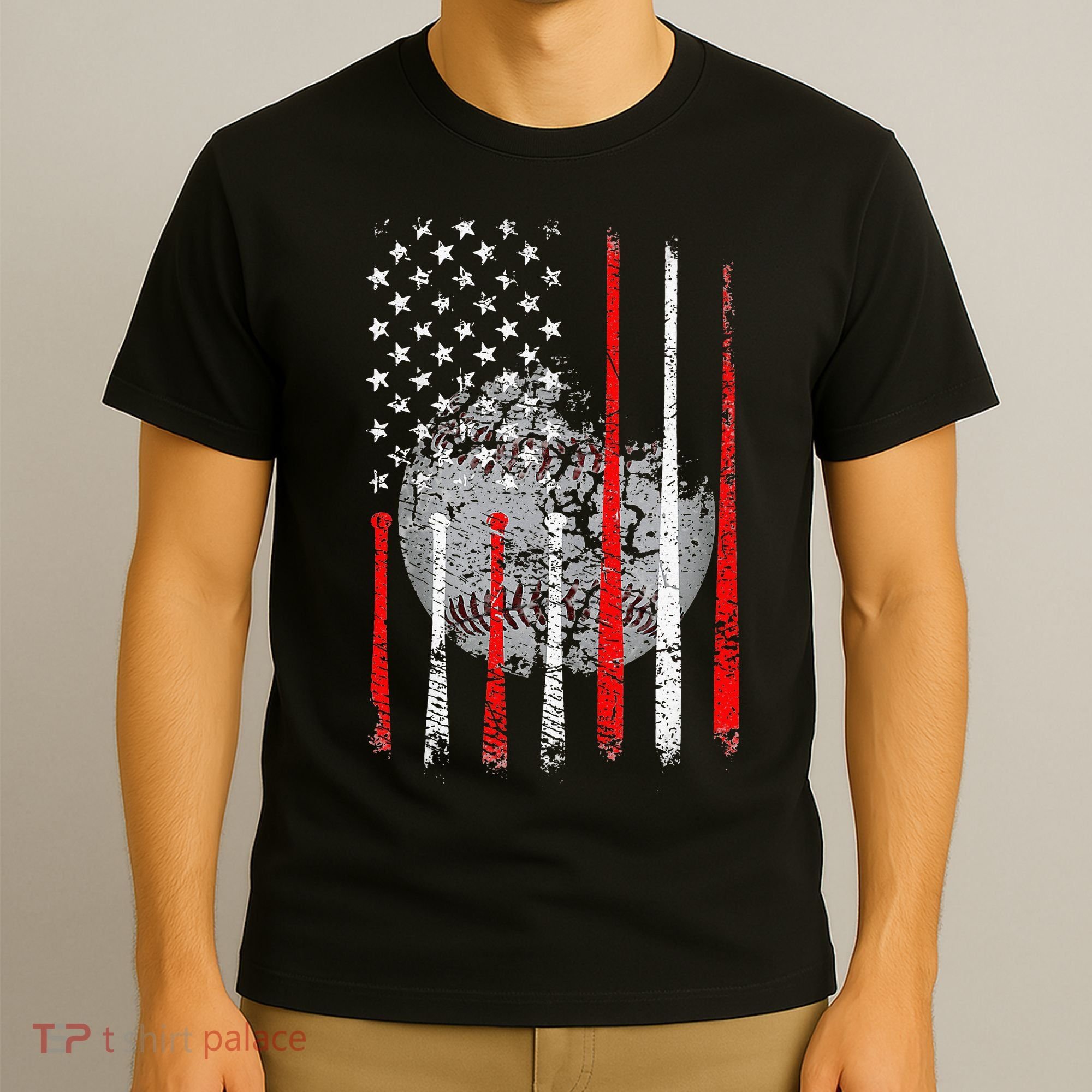 Baseball Usa Flag American Flag Patriotic T-Shirt