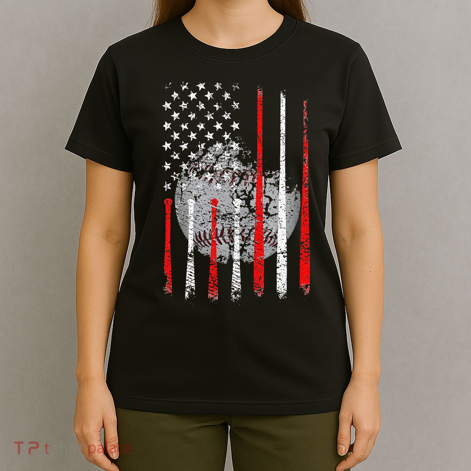 Baseball Usa Flag American Flag Patriotic T-Shirt