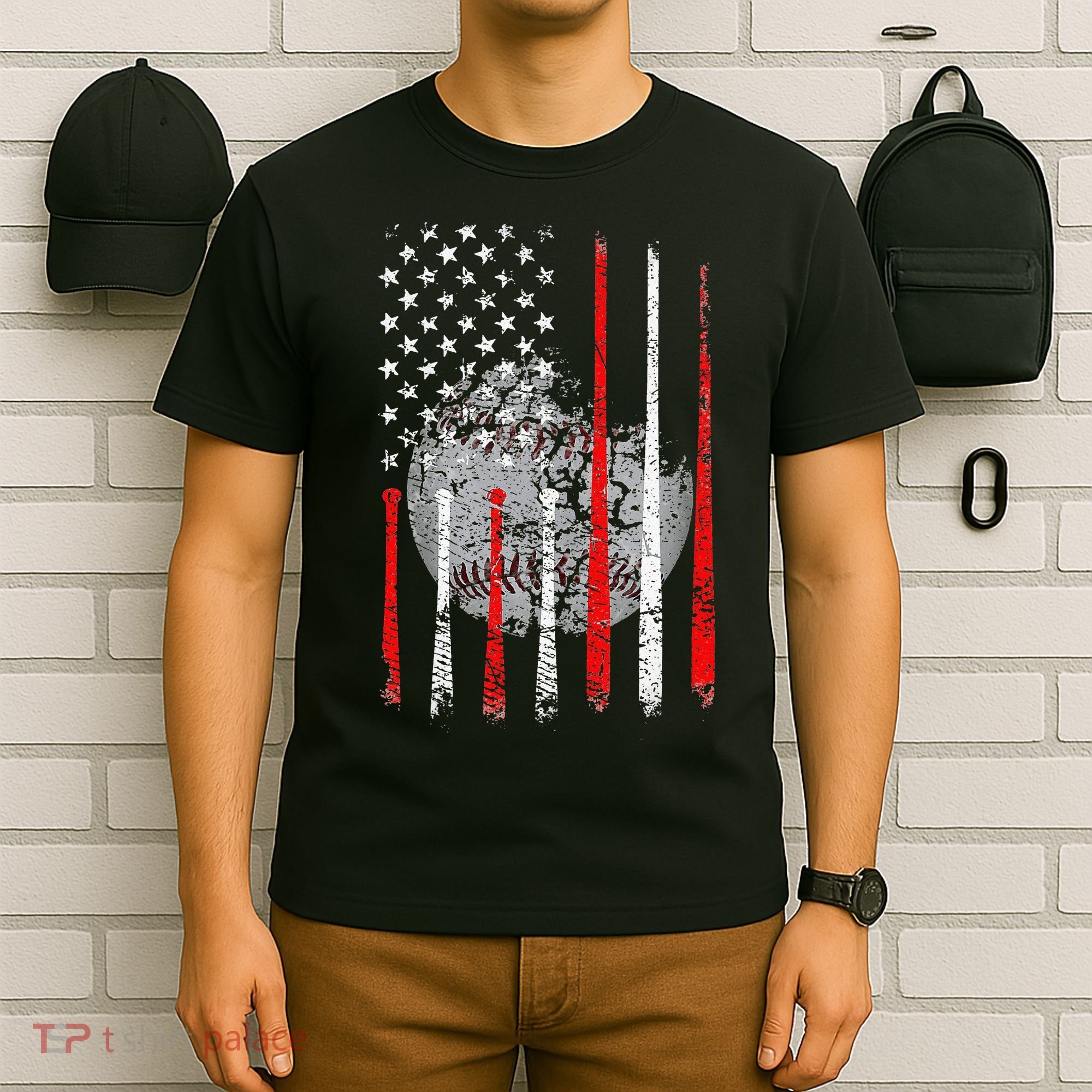 Baseball Usa Flag American Flag Patriotic T-Shirt