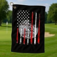 Baseball Usa Flag American Flag Patriotic Golf Towel thumb 1