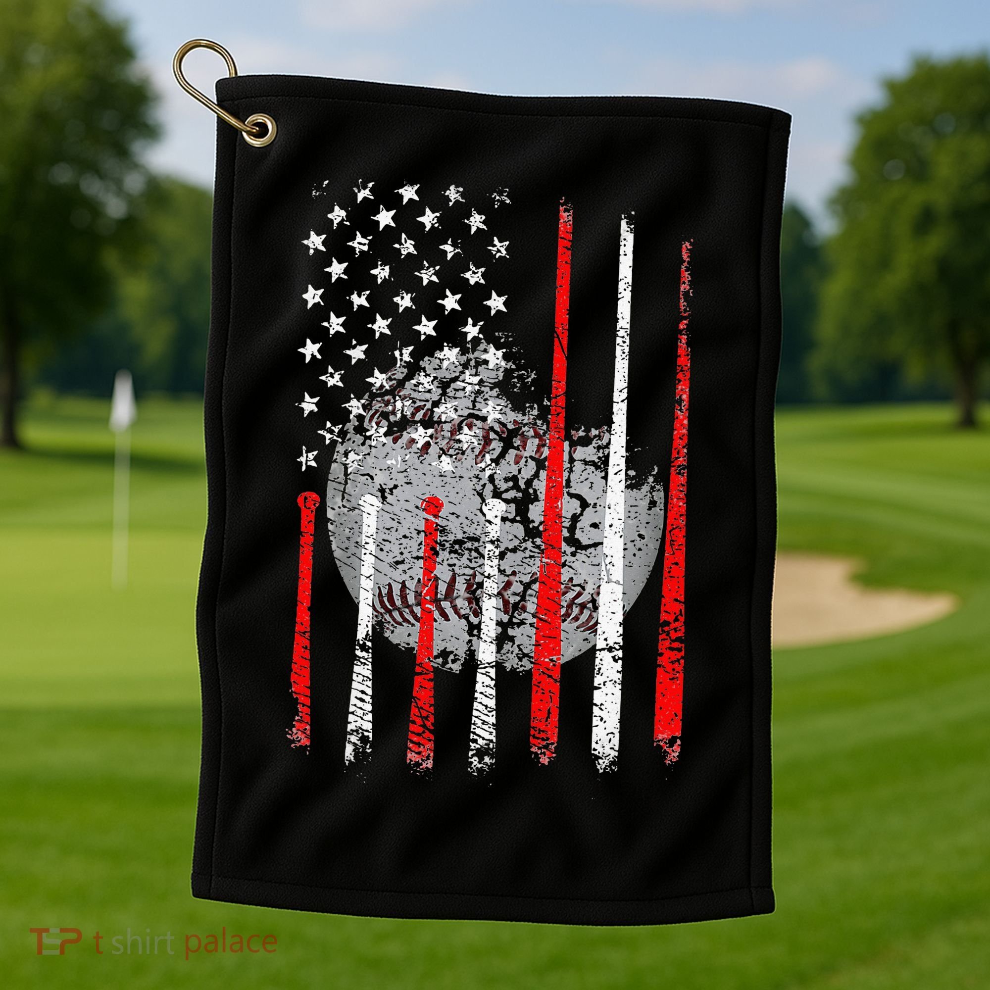 Baseball Usa Flag American Flag Patriotic Golf Towel
