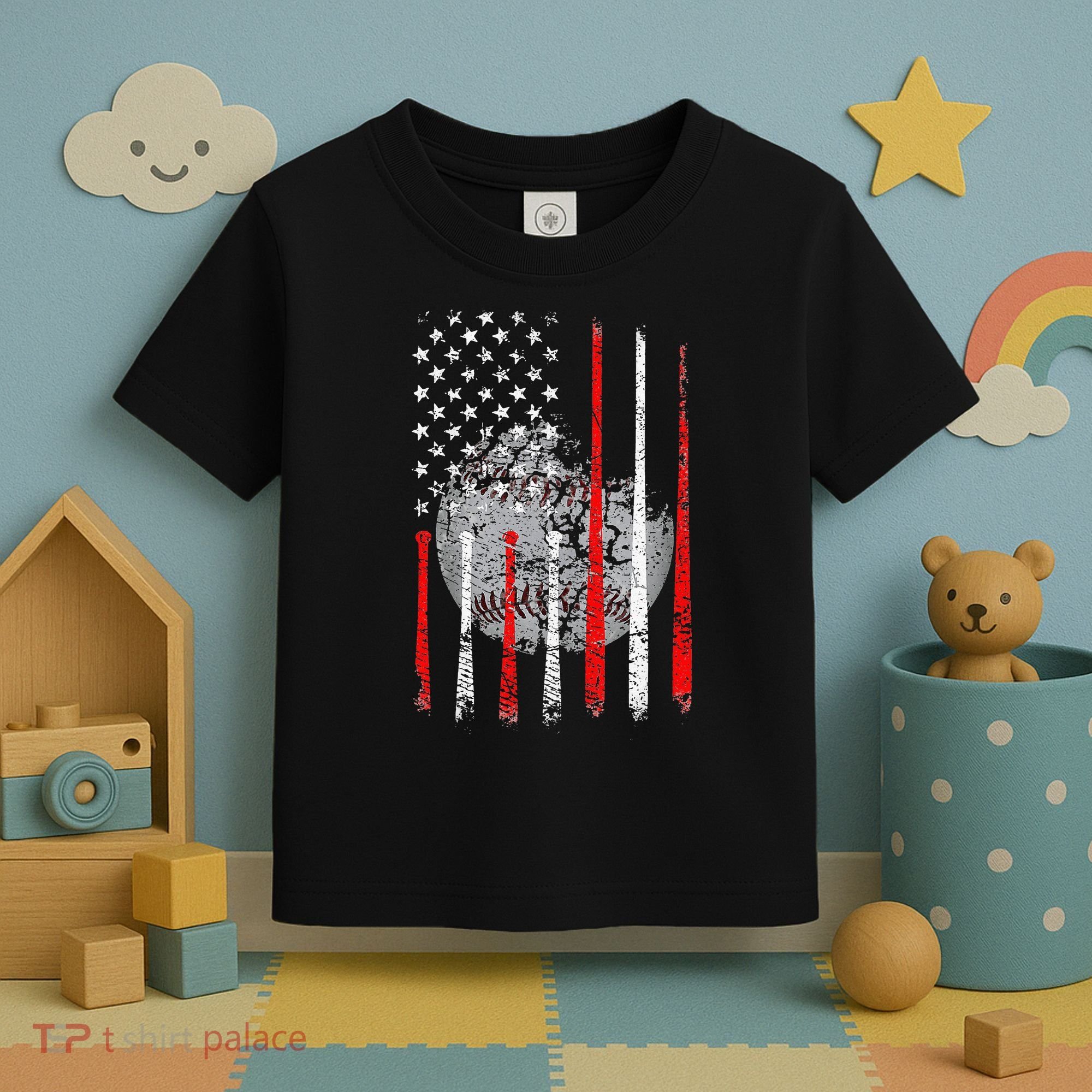 Baseball Usa Flag American Flag Patriotic Toddler T-Shirt