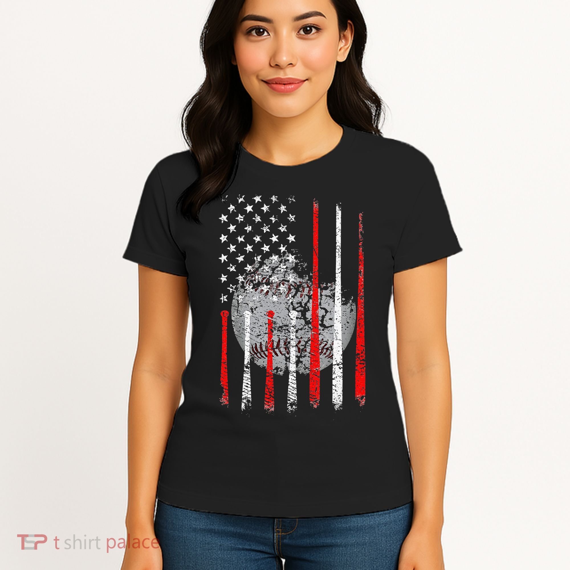 Baseball Usa Flag American Flag Patriotic Women's T-Shirt