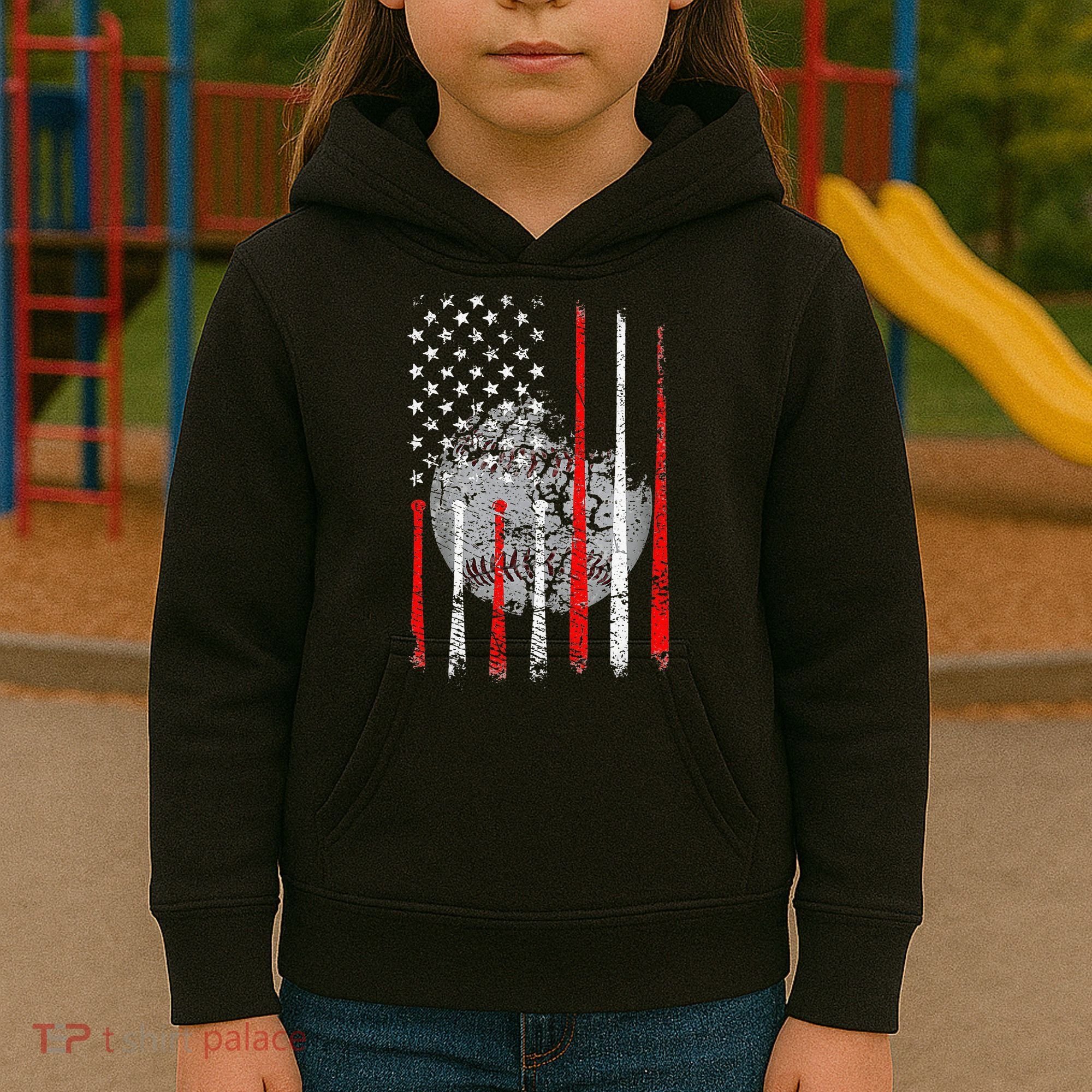 Baseball Usa Flag American Flag Patriotic Kids Hoodie