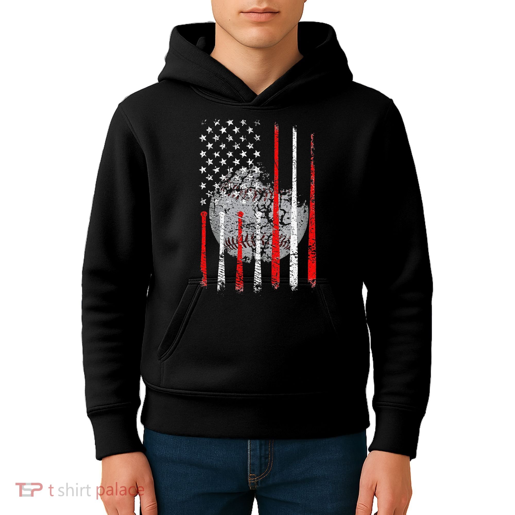Baseball Usa Flag American Flag Patriotic Kids Hoodie