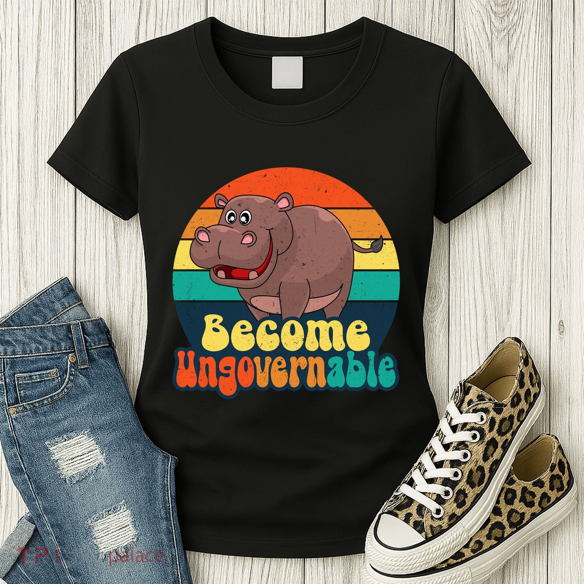 Become Ungovernable Funny Baby Hippo Moo Deng Funny Saying Women's T-Shirt