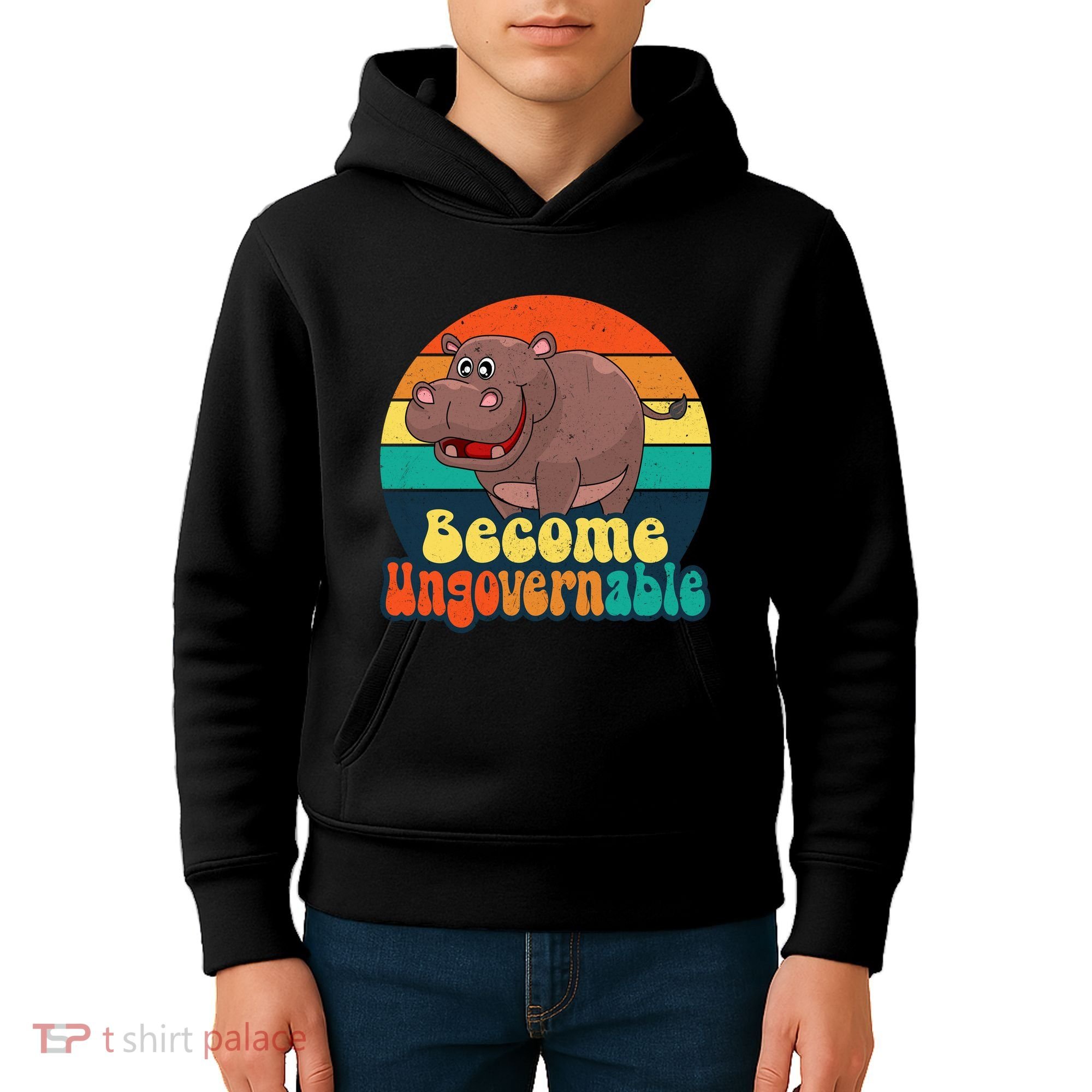 Become Ungovernable Funny Baby Hippo Moo Deng Funny Saying Kids Hoodie