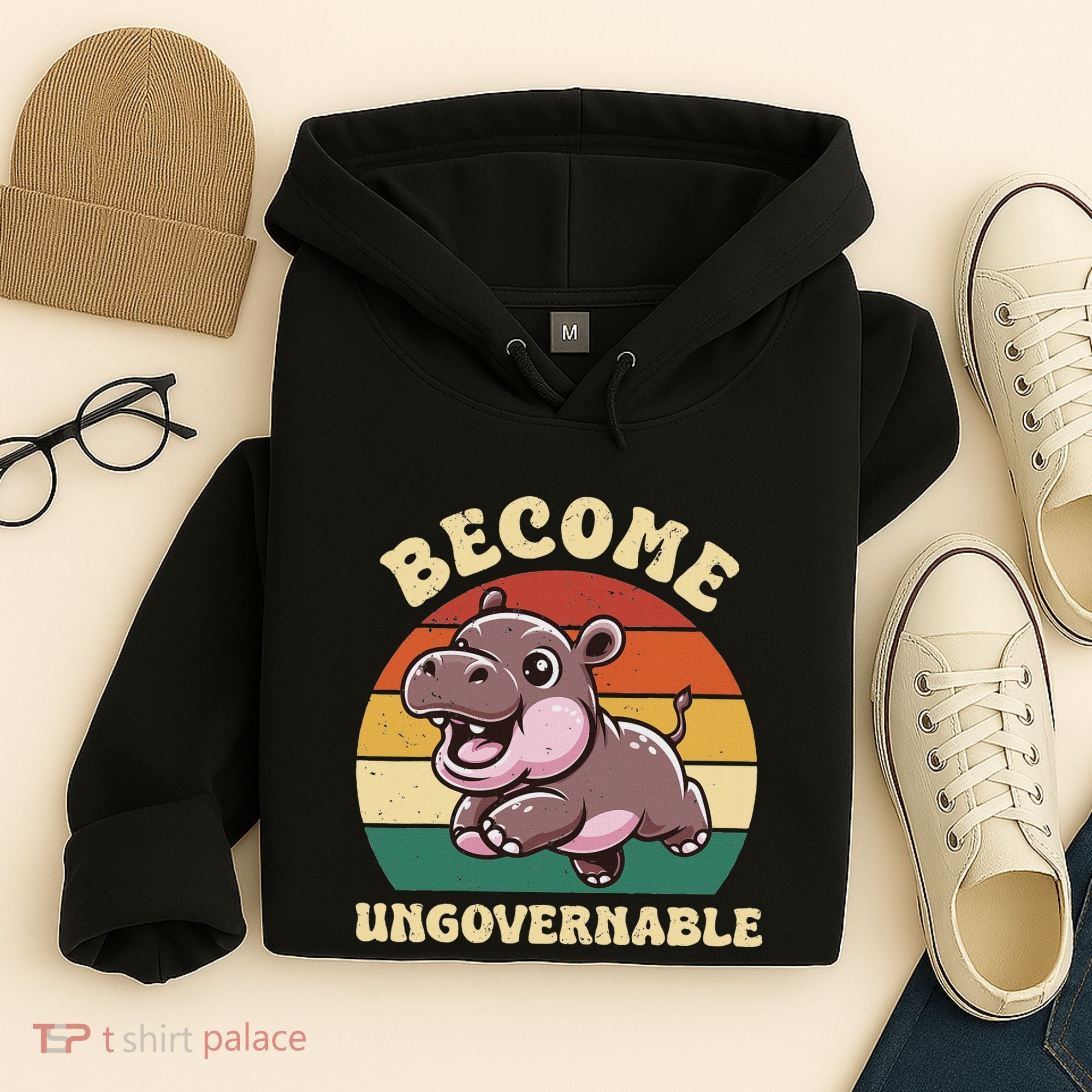 Become Ungovernable Funny Saying Baby Hippopotamus Moo Deng Hoodie