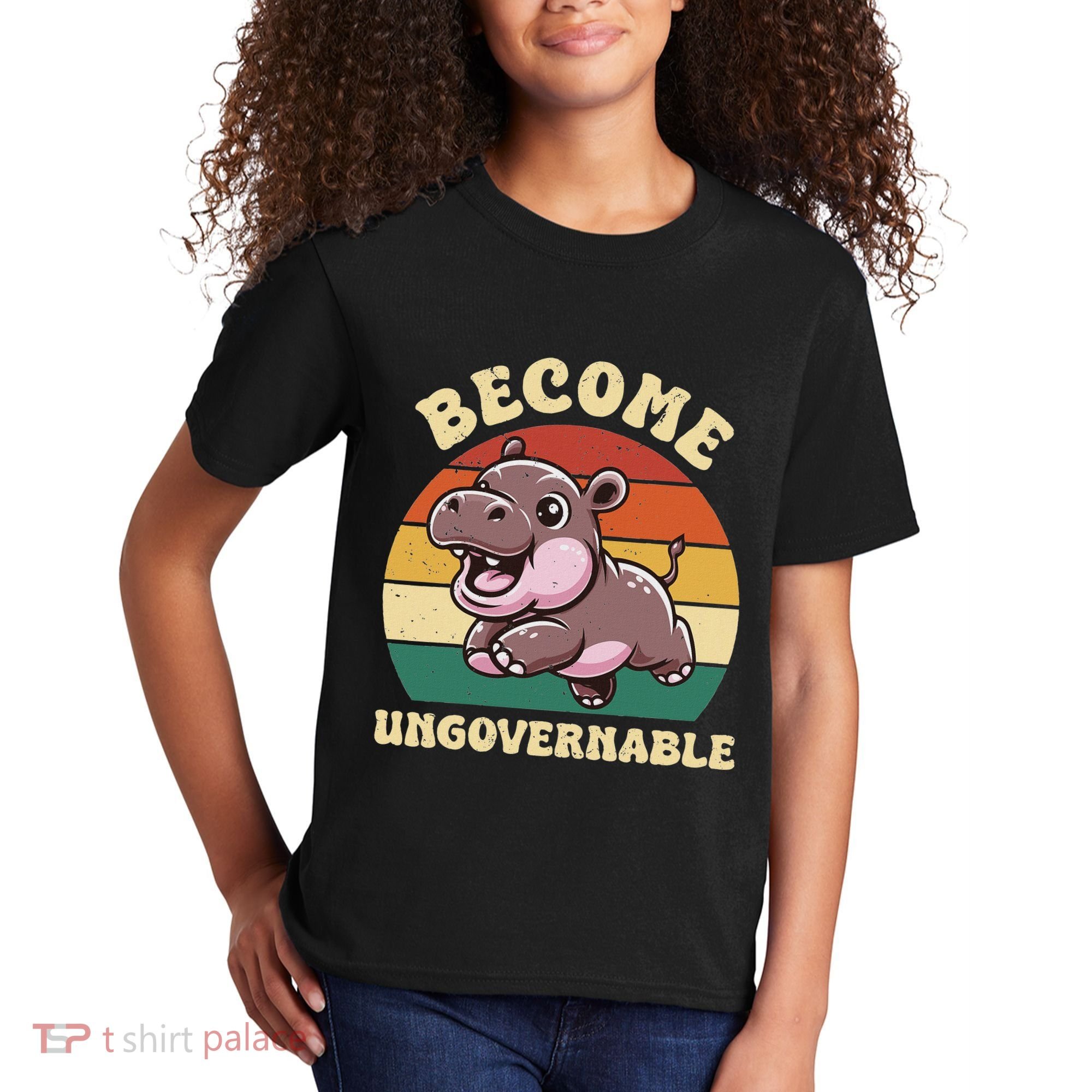 Become Ungovernable Funny Saying Baby Hippopotamus Moo Deng Kids T-Shirt