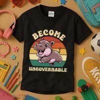 Become Ungovernable Funny Saying Baby Hippopotamus Moo Deng Kids T-Shirt thumb 3