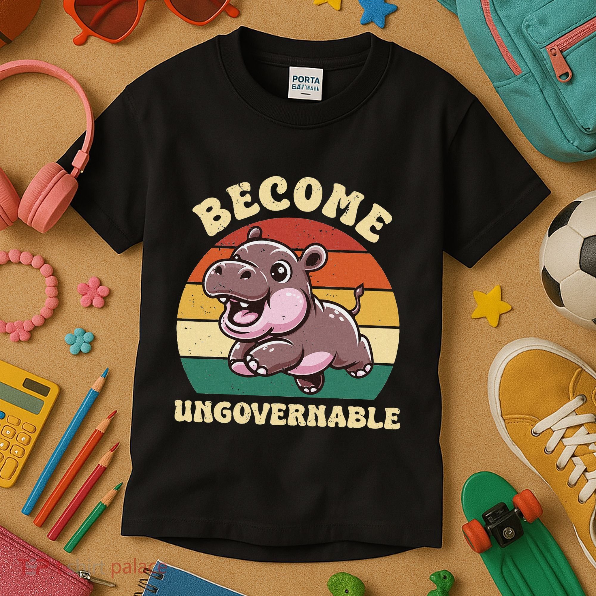 Become Ungovernable Funny Saying Baby Hippopotamus Moo Deng Kids T-Shirt