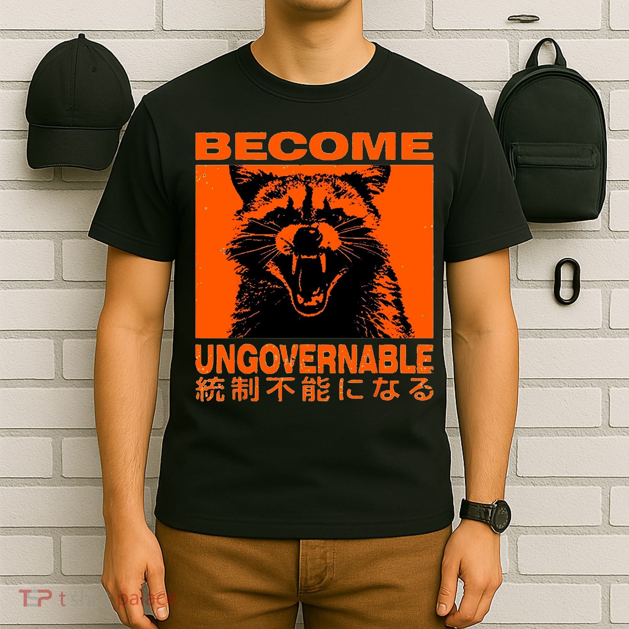 Become Ungovernable Funny Raccoon Japanese Apparel  T-Shirt