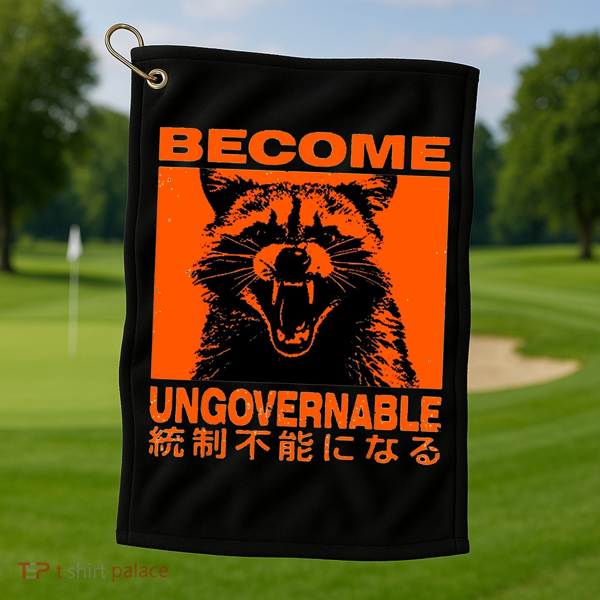 Become Ungovernable Funny Raccoon Japanese Apparel  Golf Towel