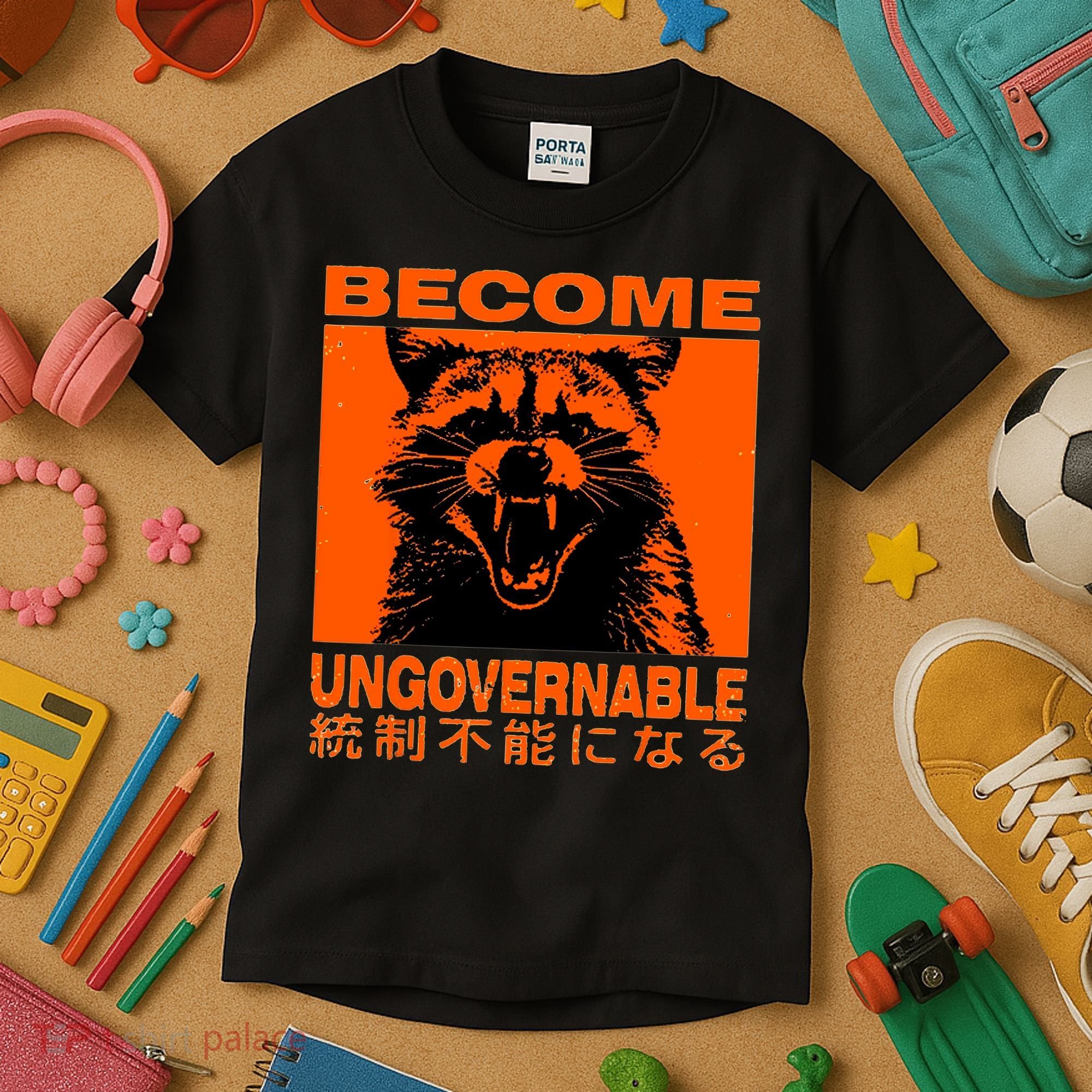 Become Ungovernable Funny Raccoon Japanese Apparel  Kids T-Shirt