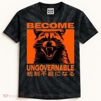 Become Ungovernable Funny Raccoon Japanese Apparel  Kids Tie-Dye T-Shirt thumb 0
