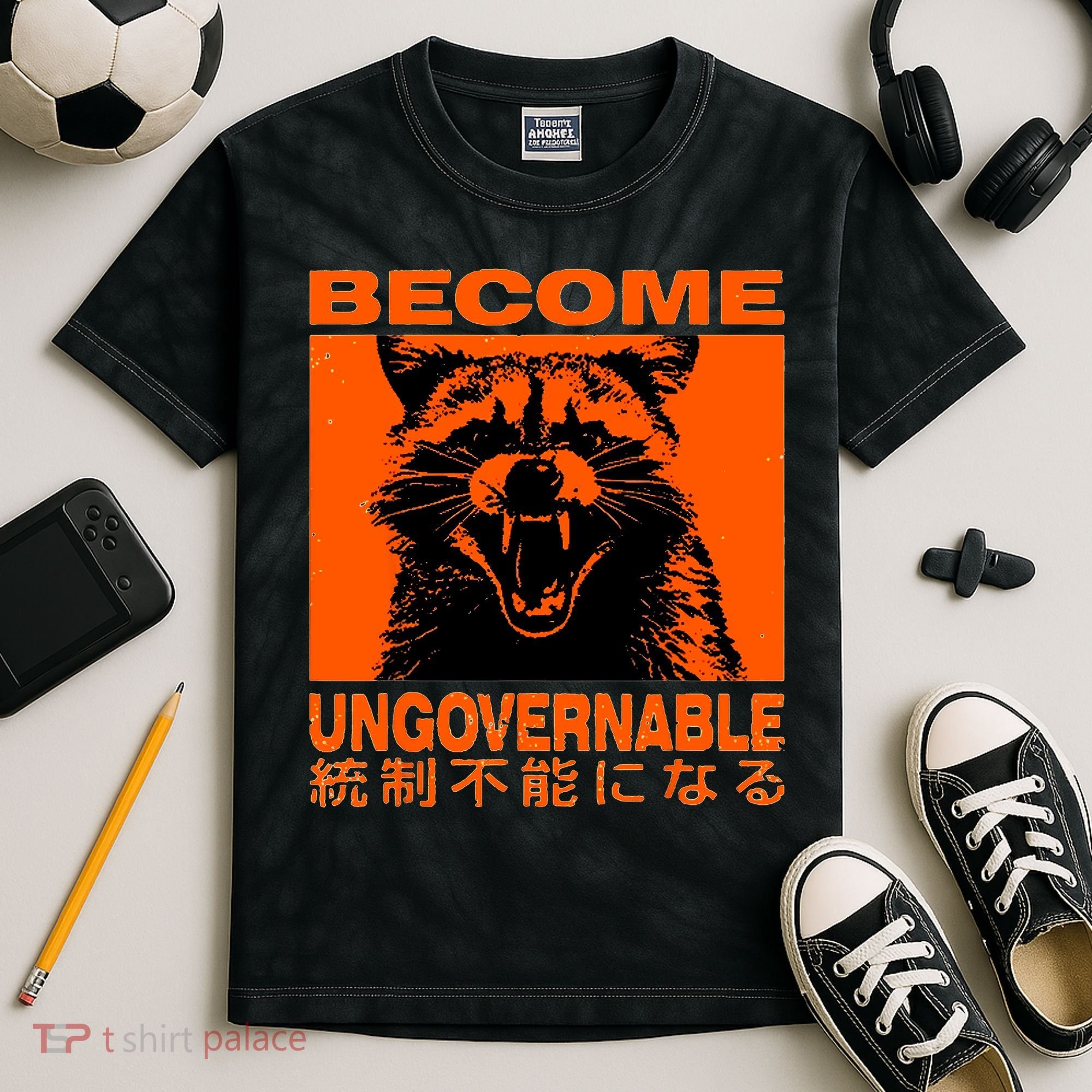 Become Ungovernable Funny Raccoon Japanese Apparel  Kids Tie-Dye T-Shirt