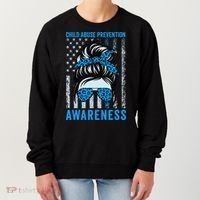 Blue US Flag Messy Bun Child Abuse Awareness Month Coquette Women's Sweatshirt thumb 0