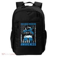 Blue US Flag Messy Bun Child Abuse Awareness Month Coquette Backpack thumb 0