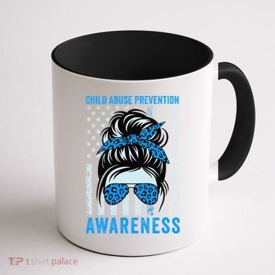 Blue US Flag Messy Bun Child Abuse Awareness Month Coquette Coffee Mug back