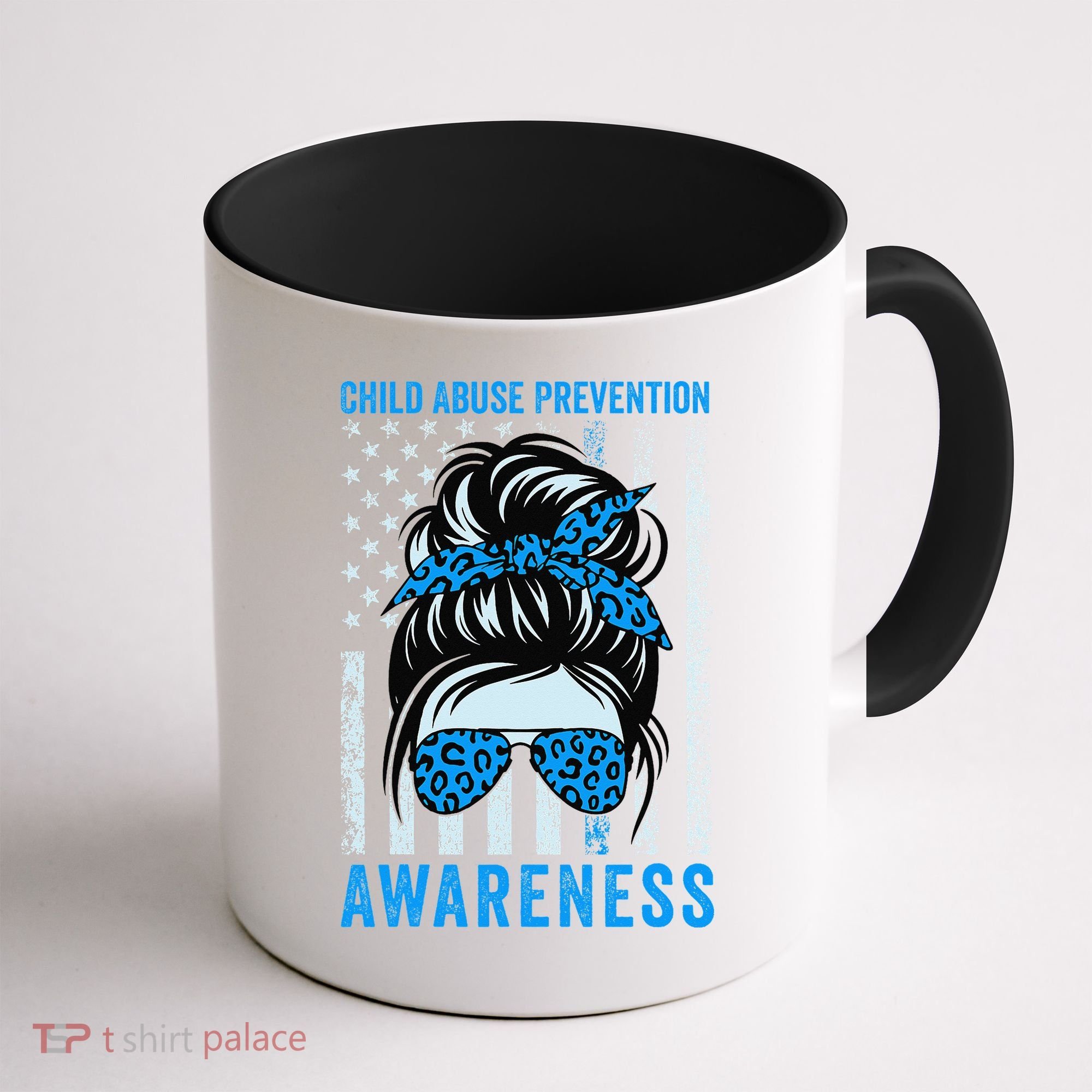 Blue US Flag Messy Bun Child Abuse Awareness Month Coquette Coffee Mug