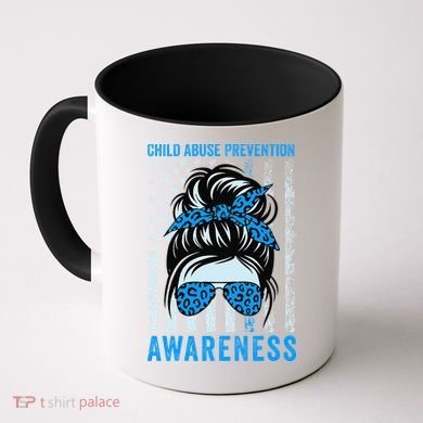 Blue US Flag Messy Bun Child Abuse Awareness Month Coquette Coffee Mug