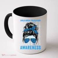 Blue US Flag Messy Bun Child Abuse Awareness Month Coquette Coffee Mug thumb 0